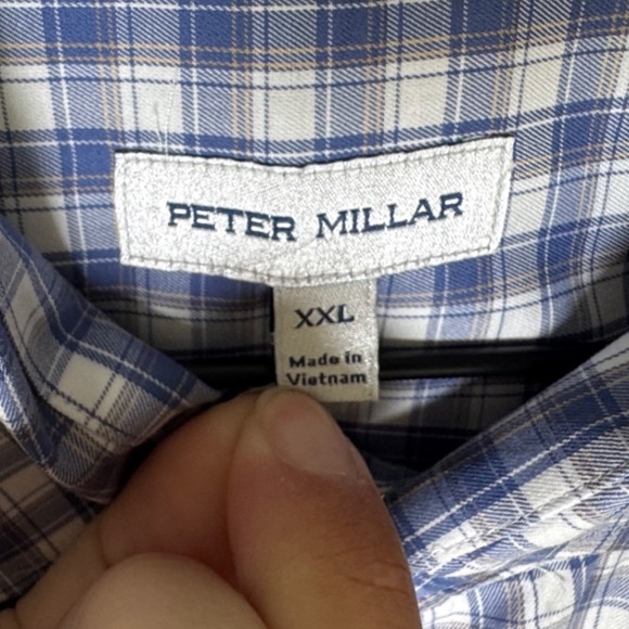 Peter Millar Mens XXL Cotton Shirt Blue Plaid Check Long Sleeve Button Front - Picture 5 of 12